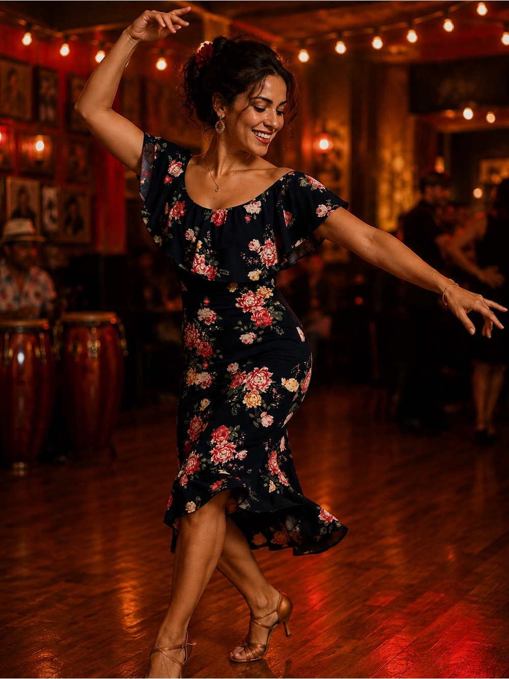 Almost Famous Navy Floral One-Shoulder Ruffle Dress